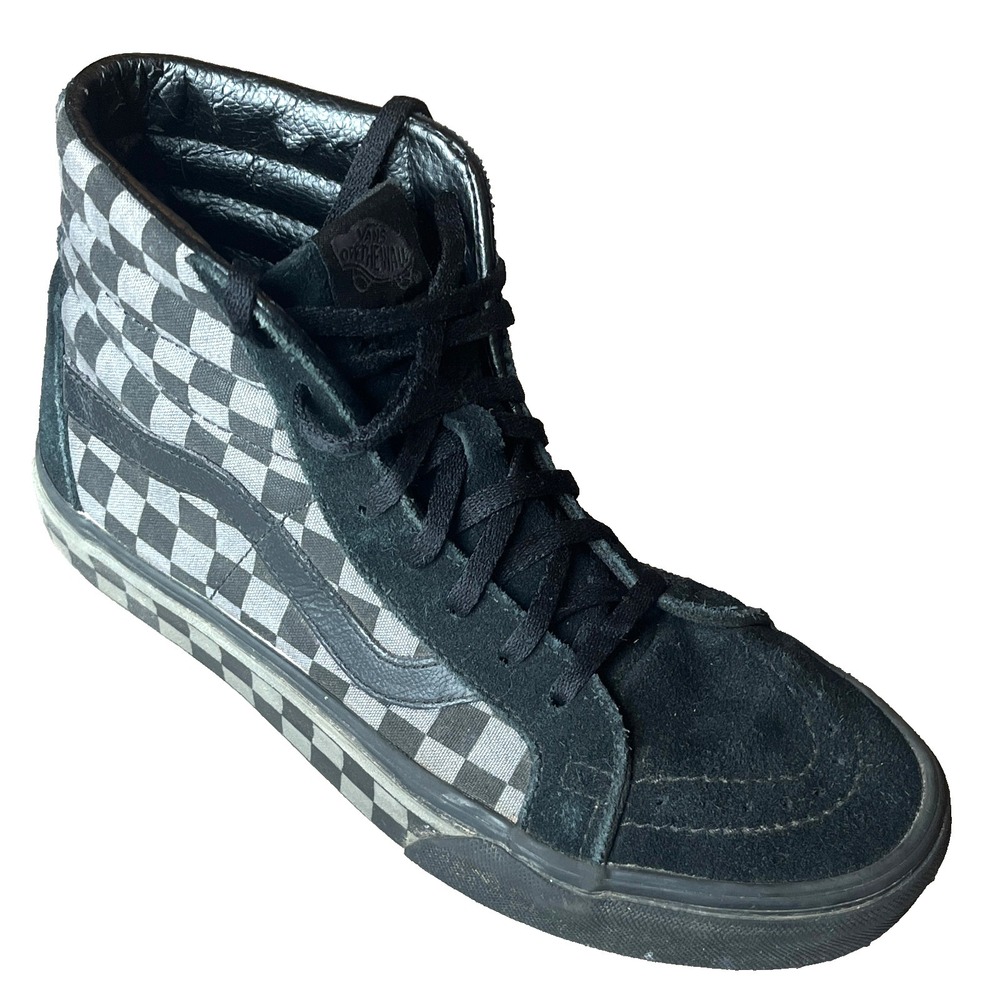 Vans Sk8-Hi Checkerboard Black Gray Suede Leather Women 8 Men 6.5 UK 5.5 EU 38.5